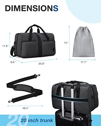 Image of Gym Bag, BAGSMART Duffle Bag for Travel Duffel Bag, Carry on Weekender Overnight Bag with Trolley Sleeve, Personal Item Travel Bag, Sports Gym Tote Bag, Shoe Bag-Blck Grey