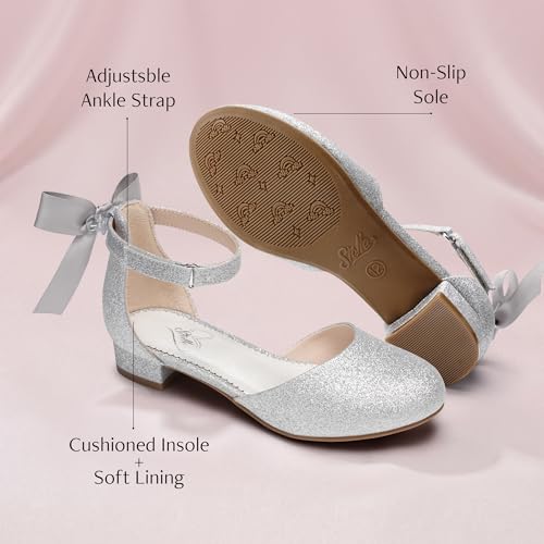 STELLE Girls Low Heel Dress Shoes with Detachable Bow for Party(SV,4MB) by Stelle - Used condition - Image 5