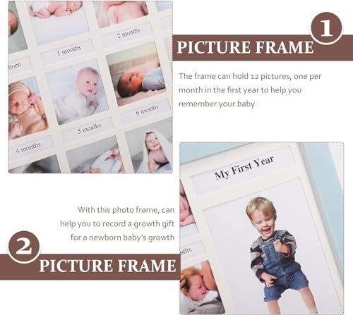 AIDIER Baby Bilderrahmen Erinnerung für Erste Jahr 12 Monate Fotorahmen Collage für 12 Fotos Fotocollage Baby Geburtsgeschenk für Neugeborene Babyparty Ersten Geburtstag Geschenke