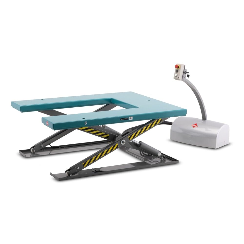 Ameise Elektro-Flach-Scheren-Hubtisch SLT mit Einfach-Schere | 1.000 kg Tragkraft | 80-840 mm Hubbereich | ergonomische und individuelle Greifhöhe | 1.450 x 1.140 mm U-förmige Plattform | Stahl
