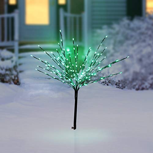 Alpine Corporation CRD128GN Silver Taped Bush with Green LED Lights