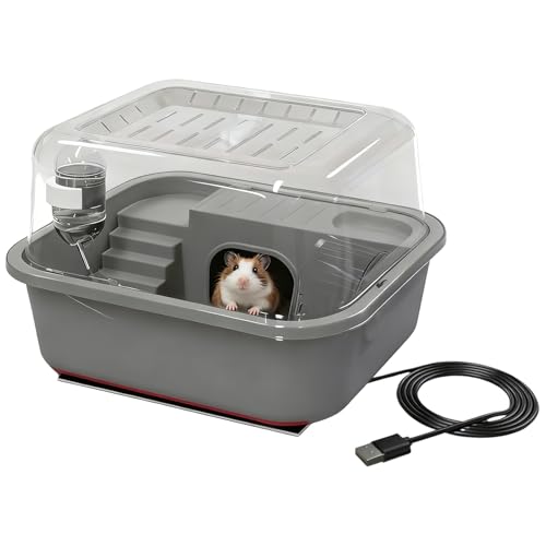 Jaula para hámster – Rueda de correr transparente para jerbo de ardilla, jaula de hámster calentada por USB con ventilación, diseño portátil resistente, función de limpieza fácil, hábitat de ejercicio