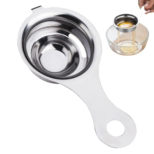 Separador de yema de huevo – Separador de huevos para ahorrar espacio, mango antideslizante de acero inoxidable, eficiente utensilio de cocina para una fácil separación de yemas