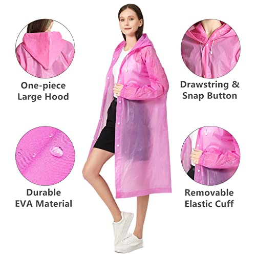 Rain Poncho Raincoats for Adult Reusable - 2-5 Pack EVA Waterproof Rain Coat with Hood, Rain Gear for Men Women3