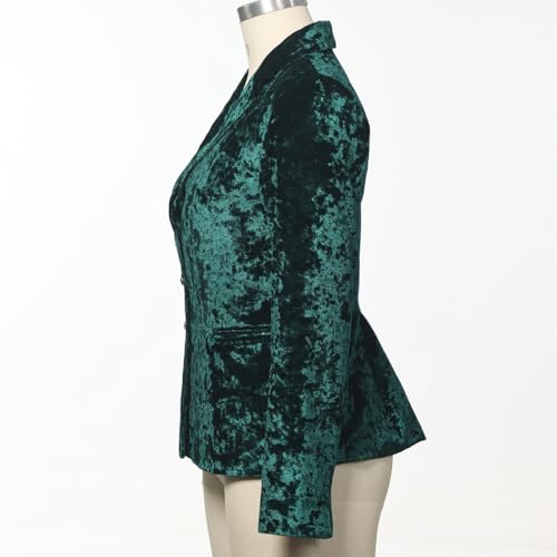 Women's Vintage Velvet Suit Jacket V-Neck Pocket Long Sleeves Dressy Coat Retro Casual Tops4