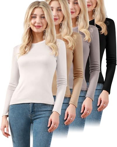 Cozypower 4 Pcs Womens Long Sleeve Tops Crew Neck Shirts