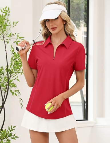Image of LOMON Women's Short Sleeve Athletic Polo Shirt High Performance Stretch Quarter Zip Top for Golf Tennis