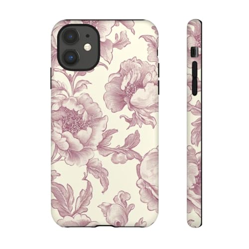 Coque iPhone 11 bordeaux rigide mate motif floral victorien chic