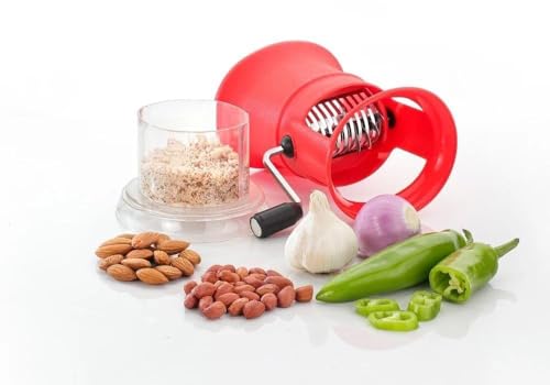 Image of Smart Chilly & Dry Fruit Cutter for Kitchen, Manual Oval Plastic Chopper with Stainless Steel Blades, Onion, Garlic, Vegetable, Mirchi & Peanut Cutting Machine (RED)