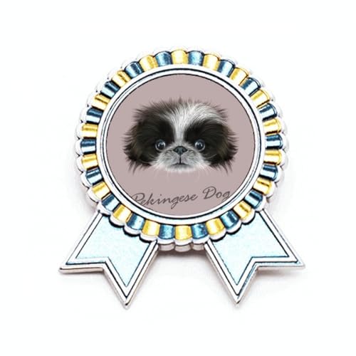 Broche chien pékinois noir et blanc en métal taille M pour veste