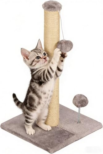 Rascador para gatos de 22 pulgadas con cuerda de sisal natural y pelota colgante miniatura 1