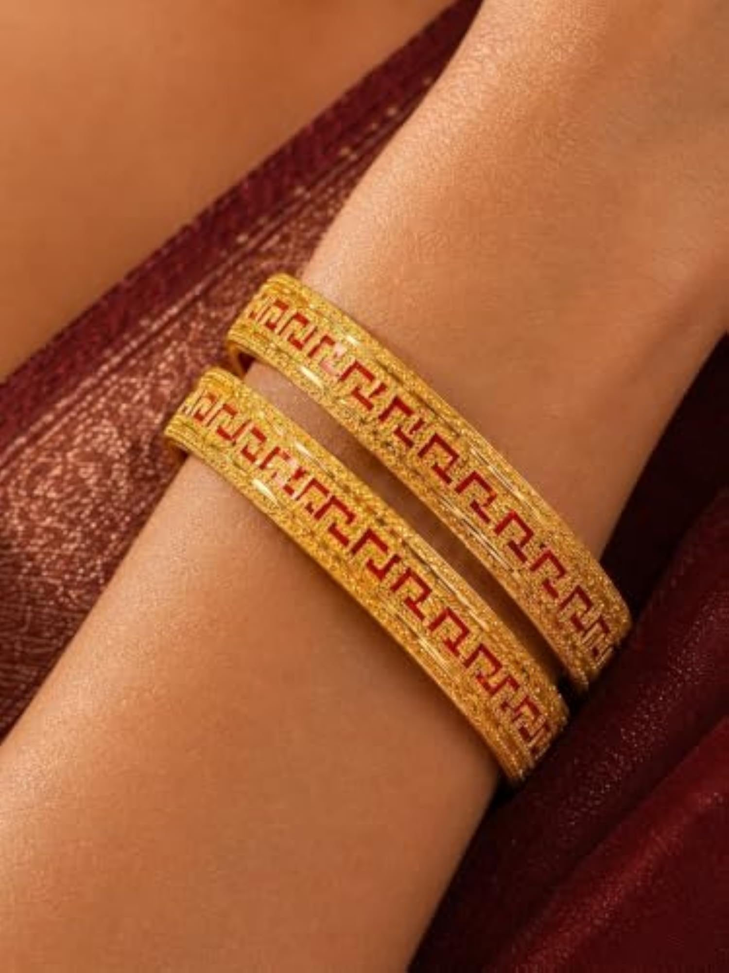 Set of 2 Women's Gold Plated Bangles, Elegant Design