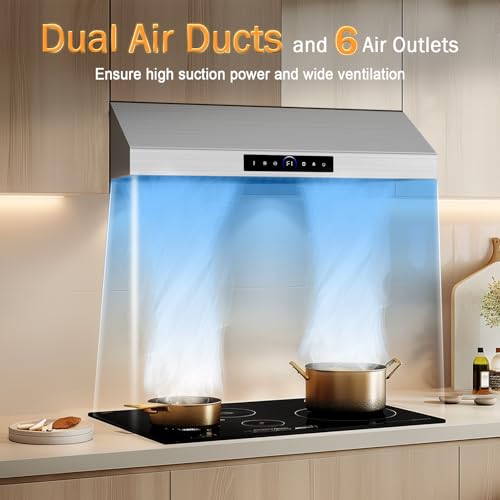 Image of 36 Inch Under Cabinet Range Hood 1200CFM, 4-Speed Kitchen Hood with Touch Control & Gesture Sensing Stainless Steel Kitchen Stove Vent Hoods with 2 LED Lights Pro Series