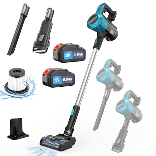 Image of Battery Vacuum Cleaner with Pet Hair Nozzle, for Makita 18 V 2 x 5.5 Ah Battery, 3-in-1 Wireless Battery Vacuum Cleaner, 0.6 L Dust Container, Smart Display, for Pet Hair, Carpet, Hard Floor