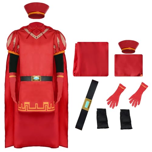 Nahzsai Lord Costume Farquaad King Uniform Adult Red Cloak Hat Halloween Cosplay Full Set with Cape M