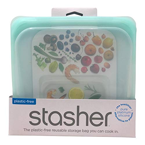 Stasher Premium Silicone Reusable Food Storage Sandwich Bag, Sky, Microwave, Sous Vide, Dishwasher, Oven and Freezer Safe, BPA Free, Leak-free, Eco-friendly, 28 Oz