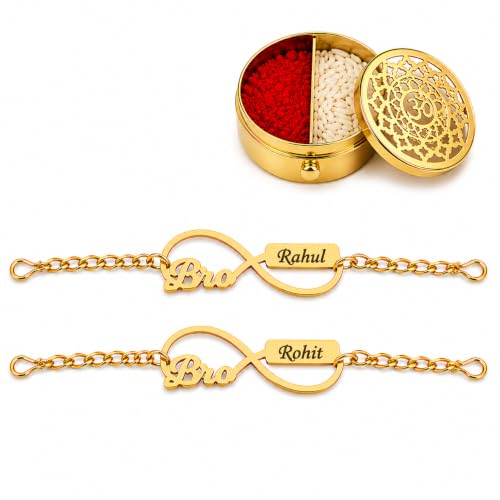 Image of Unisex-Adult Customized Name Rakhi For Brother | Rudraksha Beads, Custom Name Engraving, Adjustable Fit