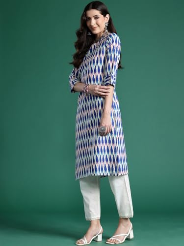 Image of INDO ERA Women's Pure Cotton Straight Fit Printed Straight Kurta