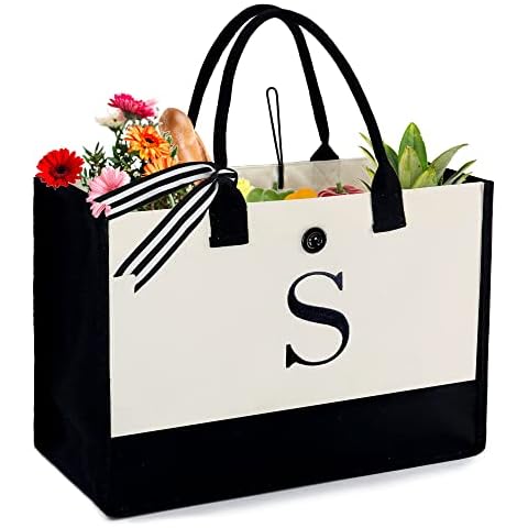BeeGreen Personalized Canvas Tote Bag for Women Birthday Gifts Monogrammed Initial Self Care Embroidery Gifts for Mom, Sister, Friends Cover