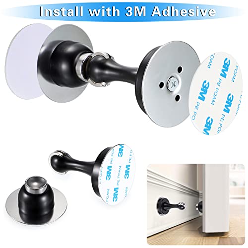 Sumnacon Magnetic Door Stopper, Heavy Duty Stainless Steel Door Stop Holder Come With 4 Pcs 3M Double-Sided Adhesive Tape & Hardware Screws,Install With Adhesive Tape Or Screws On Floor Wall (Black) #TOP5