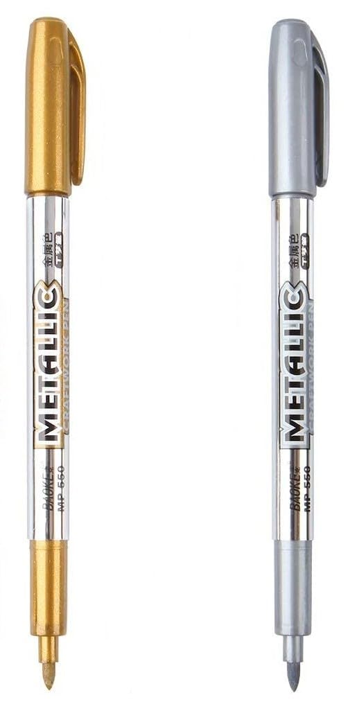 worison Gold and Silver 1.5 MM Metallic Paint Pens for Signature, Cards Writing, DIY Crafts Photo Album and Scrapbook Crafts (Set of 2)-image-5