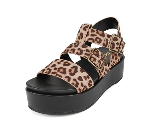 Image of Soda inchSTELLAR inch ~ Women Flatform Multi Strap Double Buckle Open Toe Ankle Strap Platform Wedge Sandals