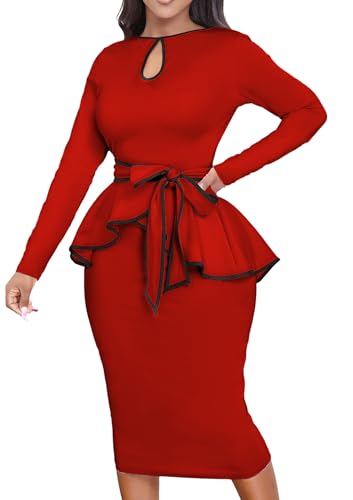 Image of MOJICK Vintage Dress for Women Ruffle Bodycon Keyhole