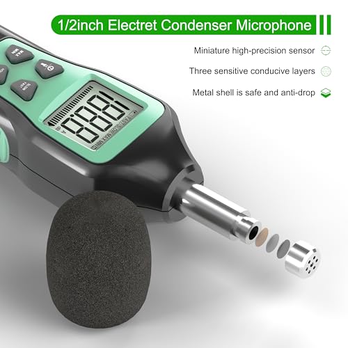 Mastfuyi Decibel Meter, Digital Sound Level Meter 30-130 dB(A), Portable SPL Meter with Backlight LCD Display, Audio Noise Measure Device with MAX/MIN, Data Hold, Flashlight for Home Factory Office - Thumbnail 2