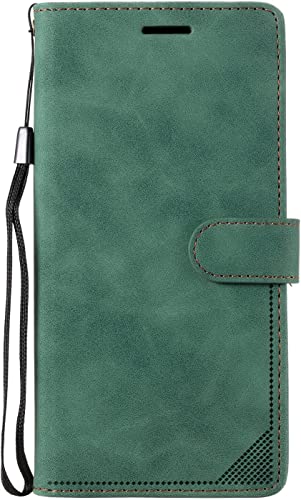 Étui portefeuille iPhone 14 Pro housse clapet cuir vert porte-carte béquille magnétique