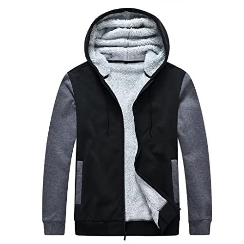 Pdbokew Men's Fully Fleece Lined Hoodie Jacket Zipper Heavy-Weight Winter Sweatshirt B-Black #TOP3