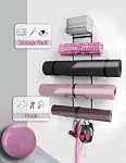 MRZZATA 5-Tiers Porte-matelas de yoga Support mural, rack de stockage en métal pour tapis/roues de yoga, organisateur de rack mural avec 3-Hooks pour la sangle de suspension & Bandes de résistance, salle de yoga/decor de gymnastique maison