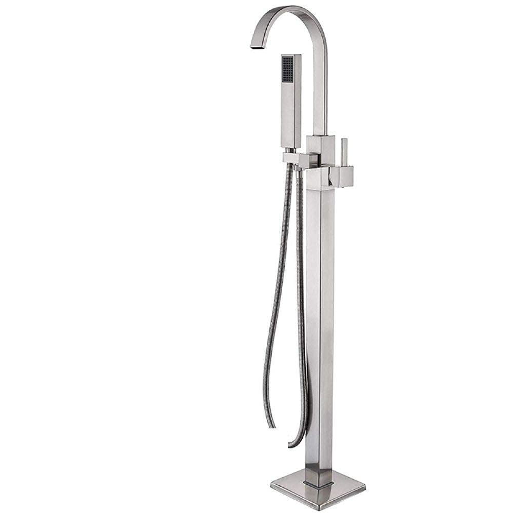 SnamicE Faucet Bathtub Faucet Brushed Nickel Bathtub Faucet Freestanding Bathroom Tub Faucet with Handshower Swive Spout Floor Mounted Bath Shower Mixer Tap,Matte Black,Brushed Nicke Faucet