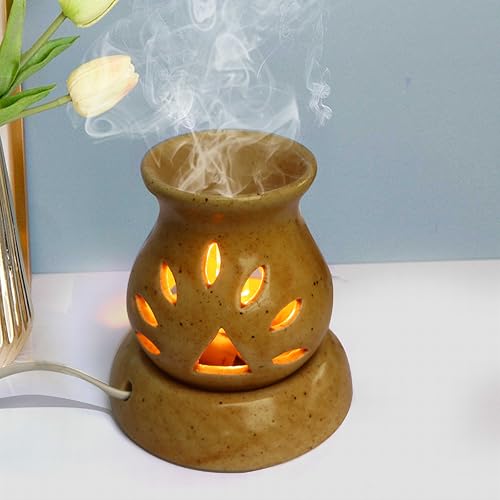 Image of Indian Fragrance Ceramic Electric Aroma Diffuser Lamp| Oil Burner Night Lamp for Home, Bedroom & Office | Decorative Fragrance Diffuser with Warm Light (Black, Rose)