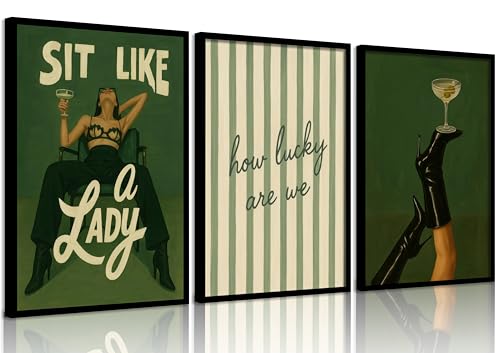 QLDENIX 3Pcs Trendy Bold Feminist Wall Art Green Vintage Funky