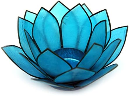 Contrast Turquoise Blue Capiz Shell Lotus Flower Small Tealight Candle Holder, One Size
