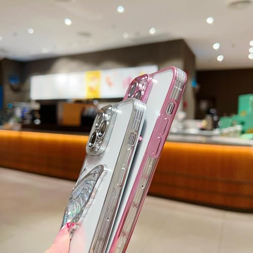 mobistyle Silicone Designed For iPhone 15 Plus Cover With Glitter Cute Butterfly Electroplating Design Back Cover Case For Women Teen Girls (Pink)