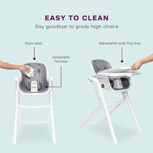 Image of 4moms Connect High Chair, One-Handed Magnetic Tray Attachment, White /Grey