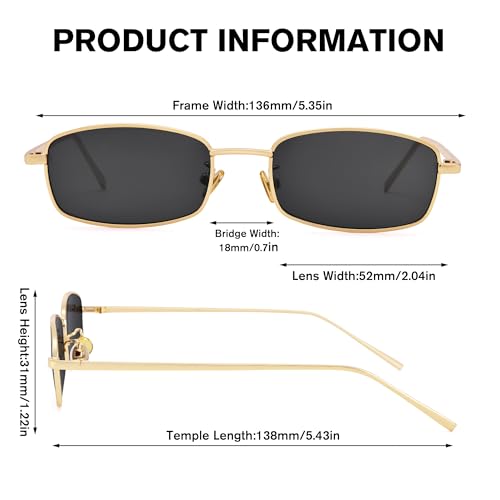 Rectangle Sunglasses for Women Men 90s Retro Small Narrow Skinny Sunnies Y2K Sun Glasses with UV400 Protection4