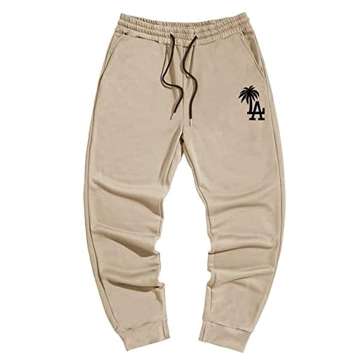 SOLY HUX Men's Elastic High Waisted Graphic Print Sweatpants Joggers Pants Khaki L