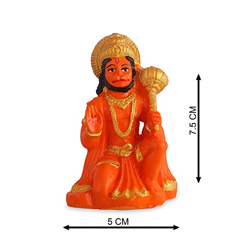 Image of KRISHNAGALLERY1 Polyresin Orange Hanuman Ji Murti Bala ji Bajrangbali Murti Statue Idol for Pooja Car Dashboard Homer Temple Small Size 3 Inch
