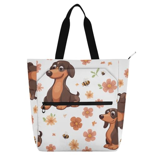 Bolsa de libros de perro salchicha para el día a día escolar y paseos por la playa