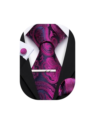 Image of YOHOWA Mens Ties Set Wedding Paisley Neckties with Handkerchief Cufflinks Formal Business