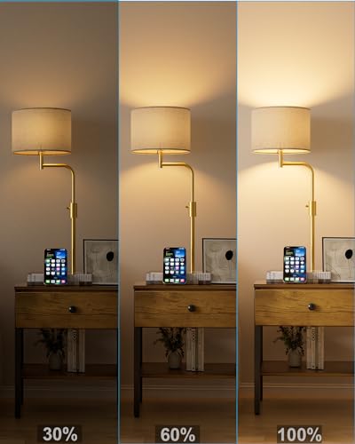 Image of Lightdot 58IN Floor Lamps with End Table Attached, Dimmable Floor Lamp with Fabric Lampshade& Bulb Included, 350 Rotatable Modern Standing Lamps for Bedroom /Sofa Beside /Corner Decor-Amber