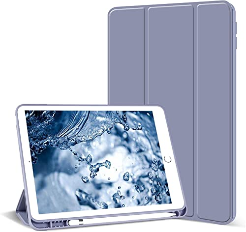 Aoub Case for iPad 6th Generation 2018/iPad 5th Generation 2017 9.7 inch, with Pencil Holder, Auto Sleep/Wake, Soft TPU Back Slim Lightweight Trifold Stand Smart Cover for iPad 9.7 6/5 - Purple