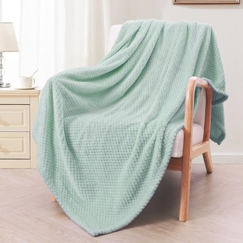 Exclusivo Mezcla Waffle Textured Extra Large Fleece Blanket, Super Soft and Warm Throw Blanket for Couch, Sofa and Bed (Mint Green, 50x70 inches)-Cozy, Fuzzy and Lightweight