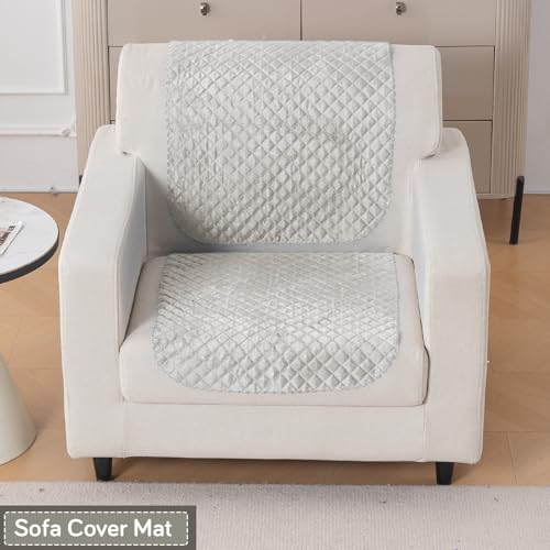 Image of HOKIPO Quilted Sofa Cover for 1 Seater for Seat & Back, 'Quilt Classic' Light Grey (IN-925-LGRY*2)