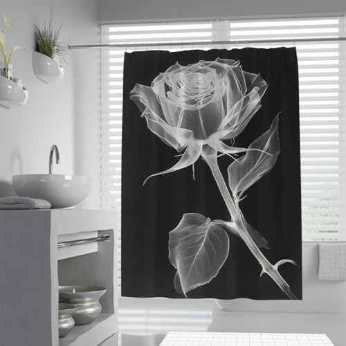 Rideau de douche de qualité supérieure en tissu imprimé fleur blanche - 2