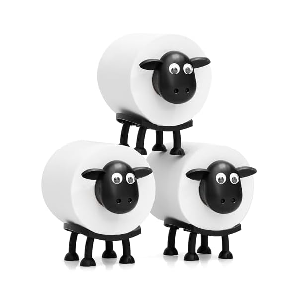 VELENTI Sheep Toilet Roll Holder, Free Standing Bathroom Set, 3D Printed, Funny Hilarious Black Sheep Loo Roll Holder, Tissue Paper Storage, Cute Bathroom Decor, X3, Set of 3