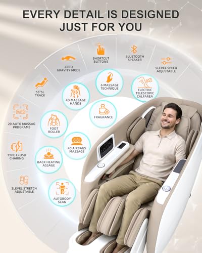 Image of Massage Chair Full Body,4D Zero Gravity Massager Recliner with Touch Screen Controller, SL-Track Heating, Foot Massage, Auto Modes, Bluetooth Speaker, Beige