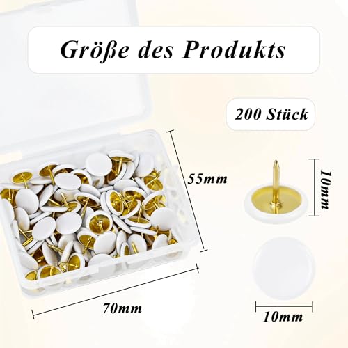 JAXICREY Reißzwecken Weiß, 200 Stück Reißnägel Heftzwecken Weiß Reisszwecken Reissnägel Reiszwecken Reißzwecke Metall Rund Reisnägel für Kork Pinnwand Schule Büro (10 x 10 mm)